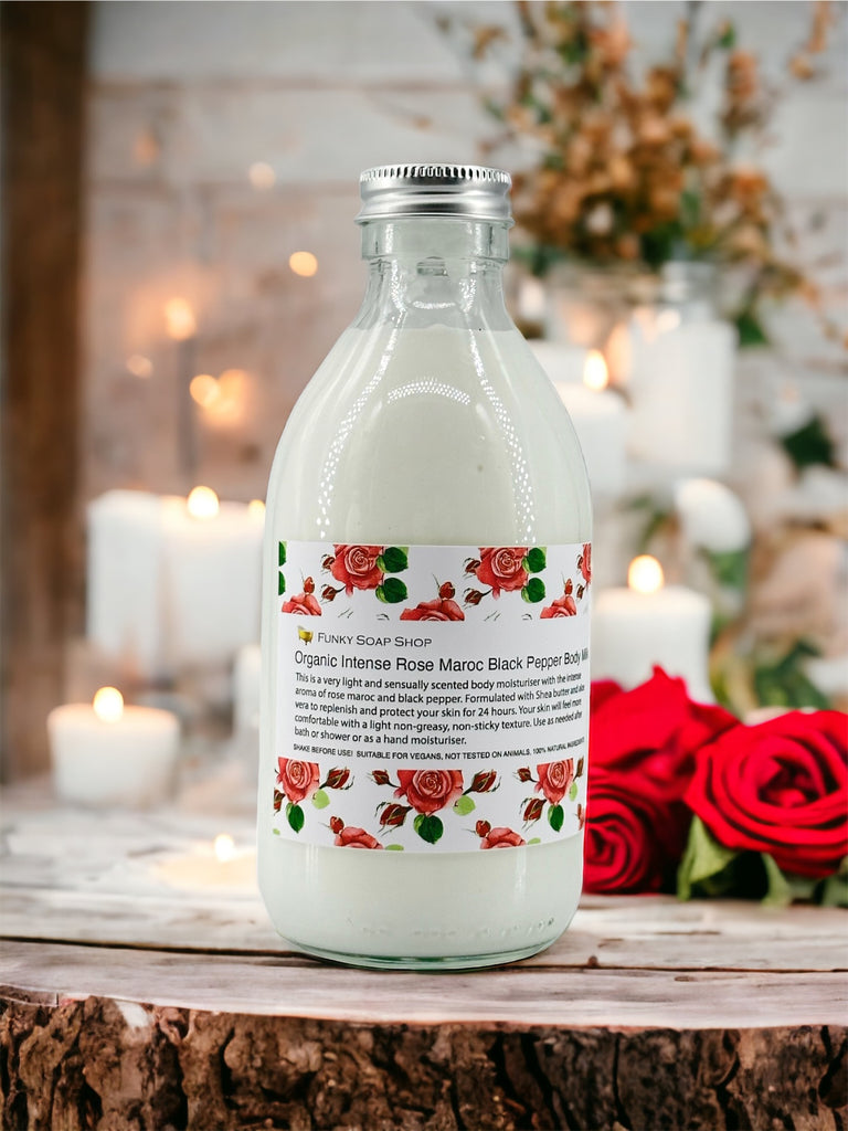 ORGANIC Intense Rose Maroc & Black Pepper Body Milk - Funky Soap Shop