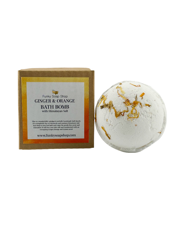 Ginger & Orange Bath Bomb with Himalayan Salt, 180g - Funky Soap Shop