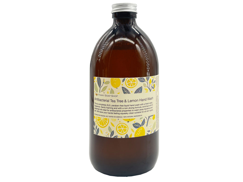 Lemon And Tea Tree Antibacterial Liquid Hand Wash - Glass Bottle - Funky Soap Shop