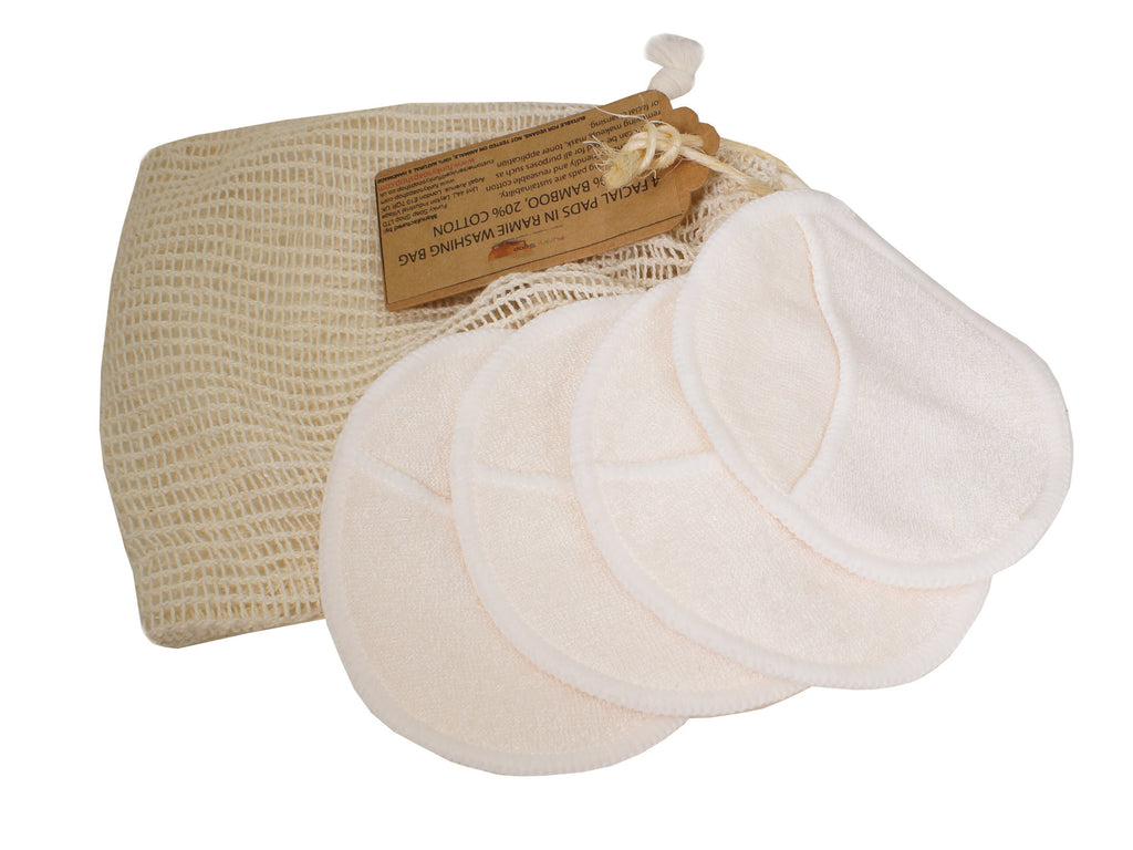4 Facial Reusable Pads in Ramie Washing Bags, 80 Bamboo, 20 Cotton - Funky Soap Shop