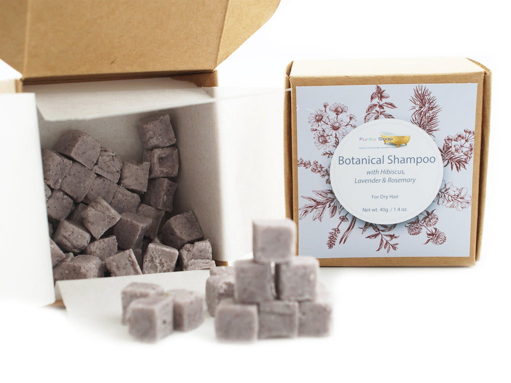 Botanical Shampoo Cubes with Hibiscus & Lavender - for Dry Hair, 40g - Funky Soap Shop