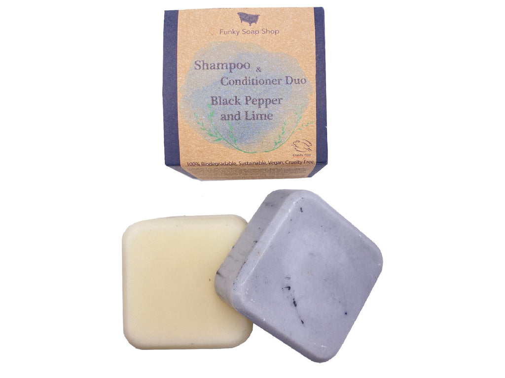 Shampoo & Conditioner DUO, Black Pepper and Lime Essential Oil, 60g/40g - Funky Soap Shop
