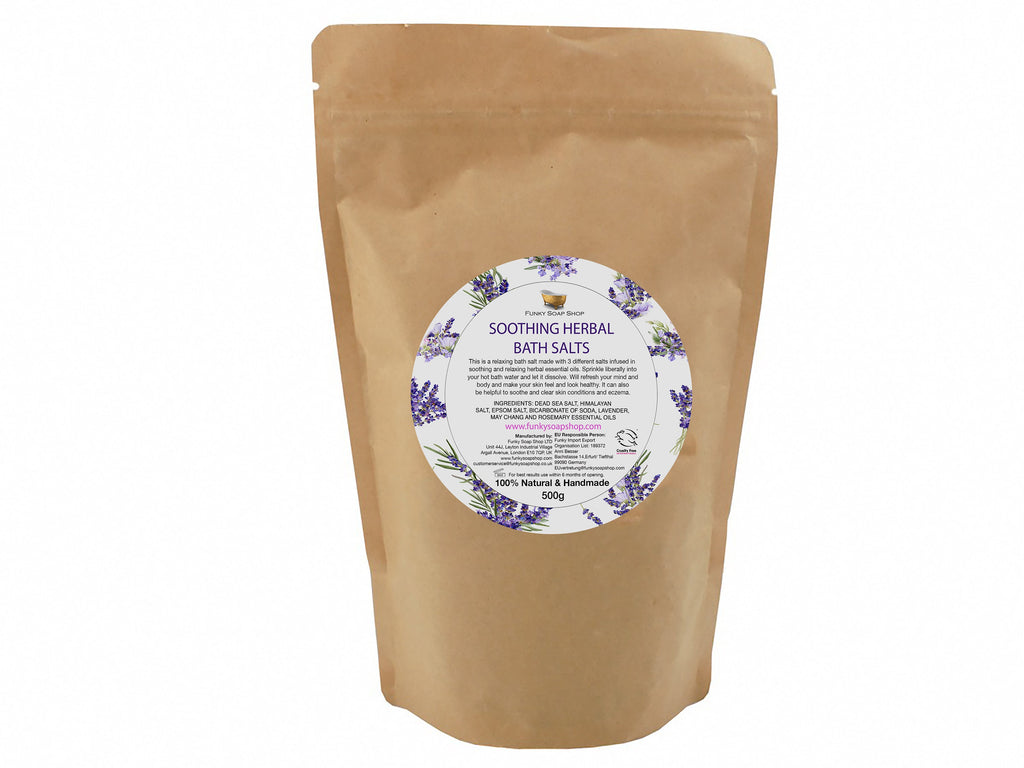 Soothing Herbal Bath Salts, 100% Natural & Handmade, Refill Pouch of 500g - Funky Soap Shop