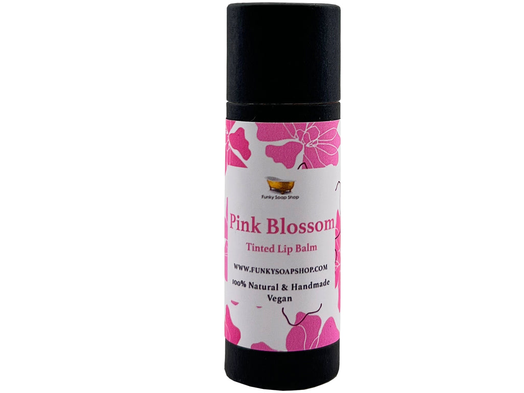 Pink Blossom Tinted Vegan Lip Balm, Biodegradable Cardboard tube, 15g - Funky Soap Shop