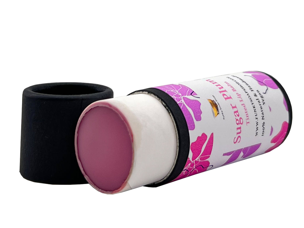 Sugar Plum Tinted Vegan Lip Balm, Biodegradable Cardboard tube, 15g - Funky Soap Shop