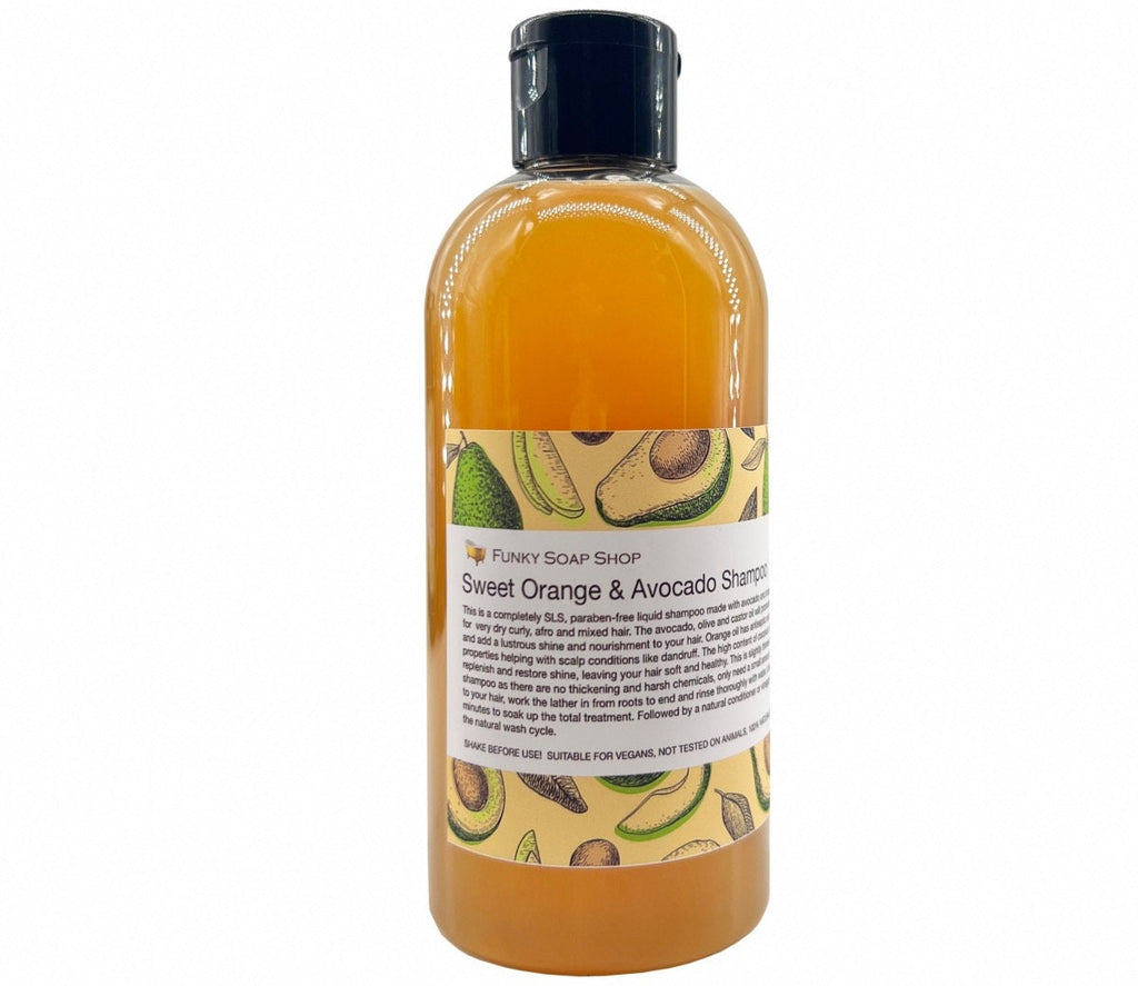 Sweet Orange & Avocado Liquid Shampoo - Funky Soap Shop