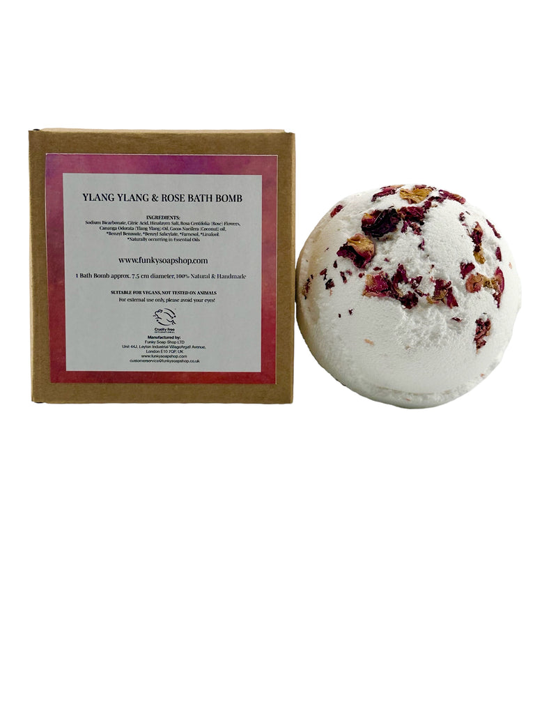 Ylang Ylang & Rose Bath Bomb with Himalayan Salt, 180g - Funky Soap Shop