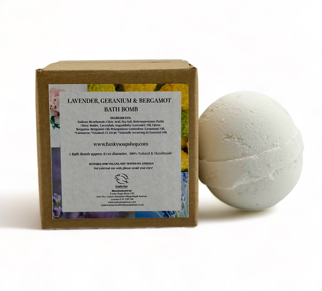 Lavender, Geranium & Bergamot Bath Bomb - Funky Soap Shop