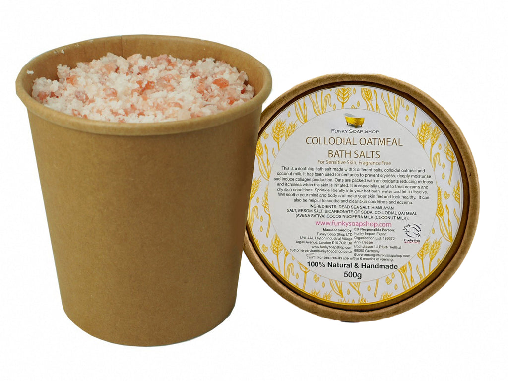 Colloidal Oatmeal Bath Salts, Sensitive Skin, Kraft Tub of 500g - Funky Soap Shop