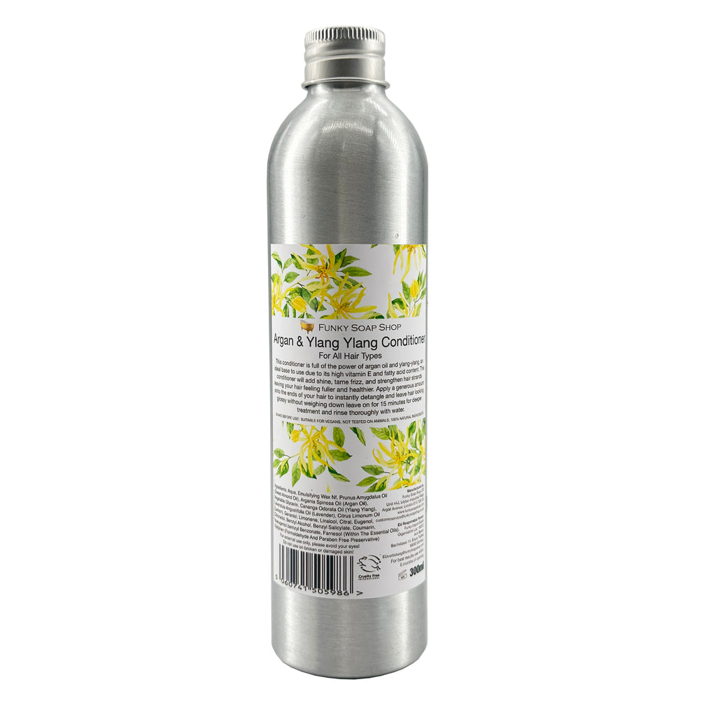 Argan Oil & Ylang Ylang Hair Conditioner, Refillable Aluminium Bottle - Funky Soap Shop