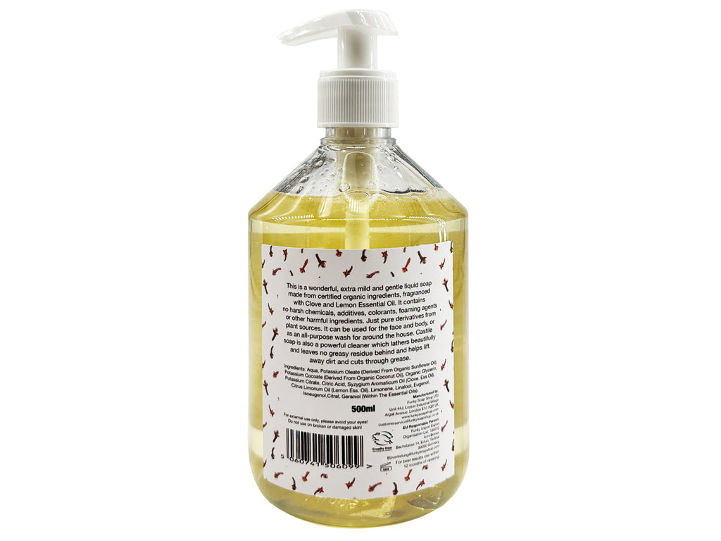 Organic Liquid Castile Soap with Clove & Lemon - Funky Soap Shop