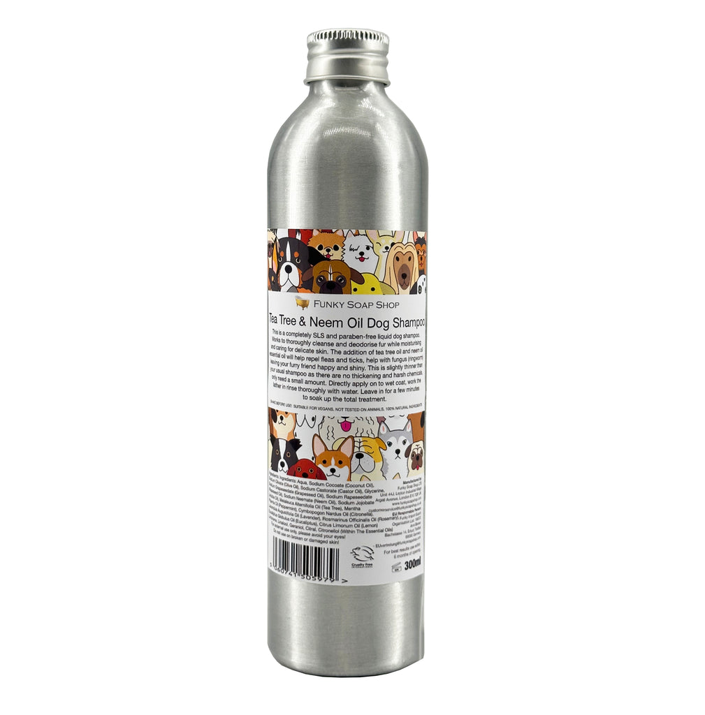 Tea Tree & Neem Oil Liquid Dog Shampoo, Refillable Aluminium Bottle - Funky Soap Shop