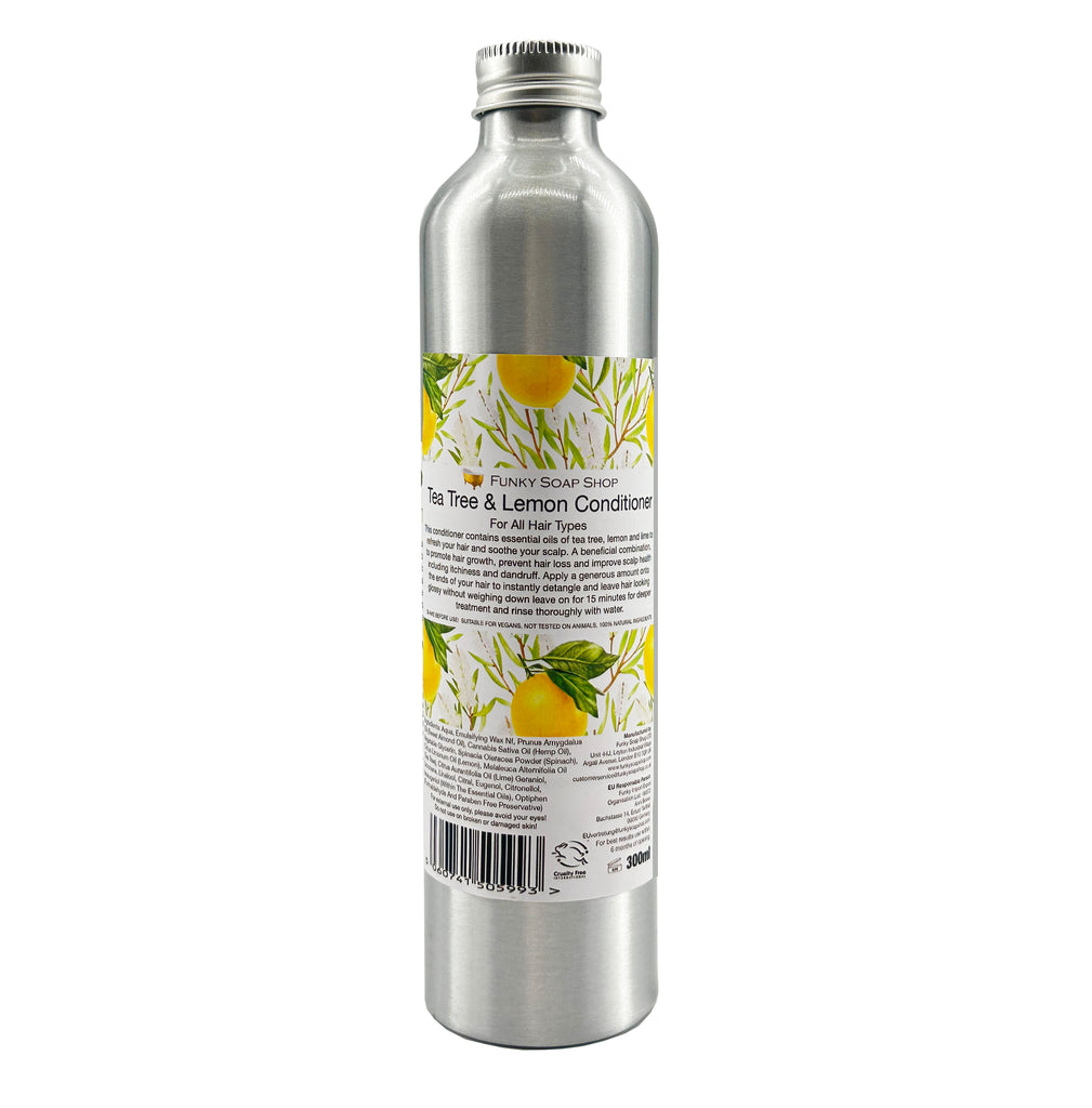 Tea Tree And Lemon Hair Conditioner, Refillable Aluminium Bottle - Funky Soap Shop