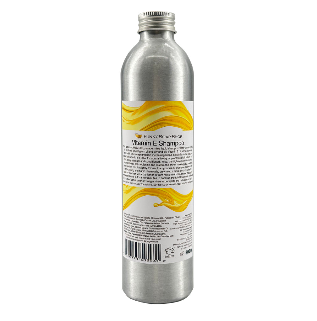 Vitamin E Shampoo, Refillable Aluminium Bottle - Funky Soap Shop