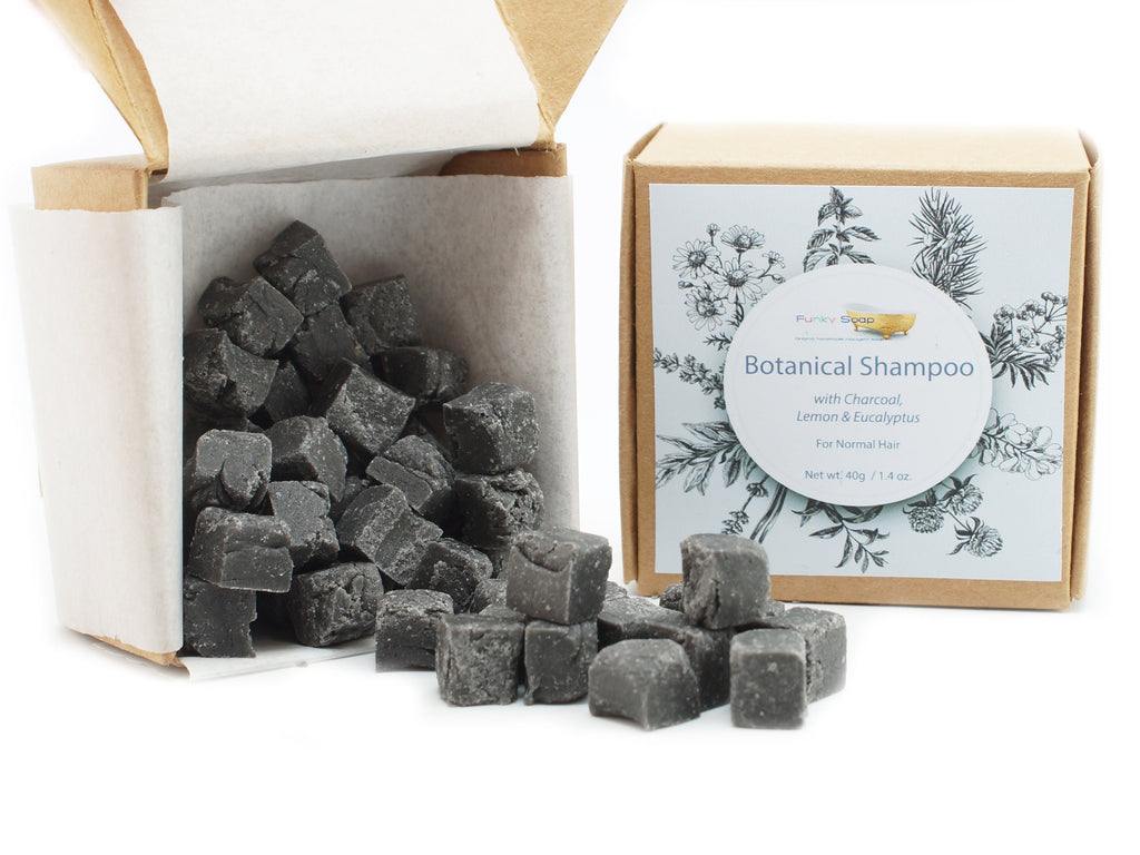 Botanical Shampoo Cubes with Charcoal & Lemon - for Normal Hair, 40g - Funky Soap Shop