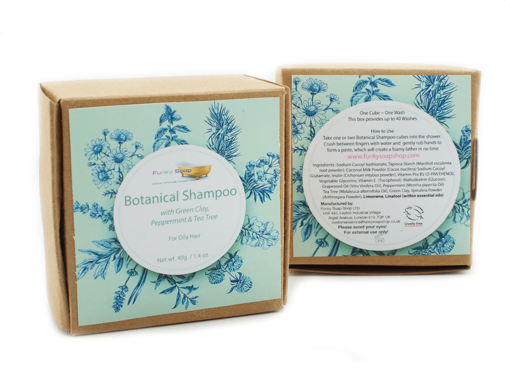 Botanical Shampoo Cubes with Green Clay and Peppermint - for Oily Hair, 40g - Funky Soap Shop