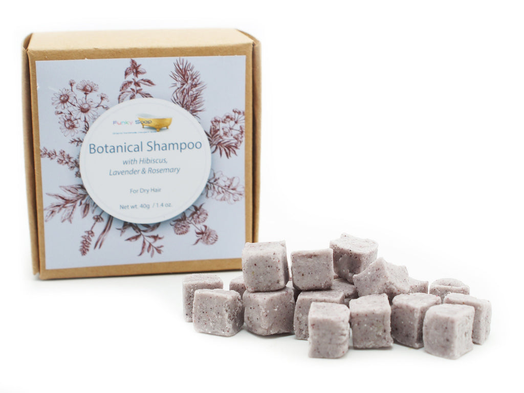Botanical Shampoo Cubes with Hibiscus & Lavender - for Dry Hair, 40g - Funky Soap Shop