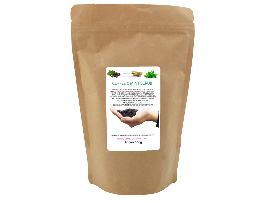 Coffee & Mint Body and Face Scrub, 100% Natural, 180g - Funky Soap Shop