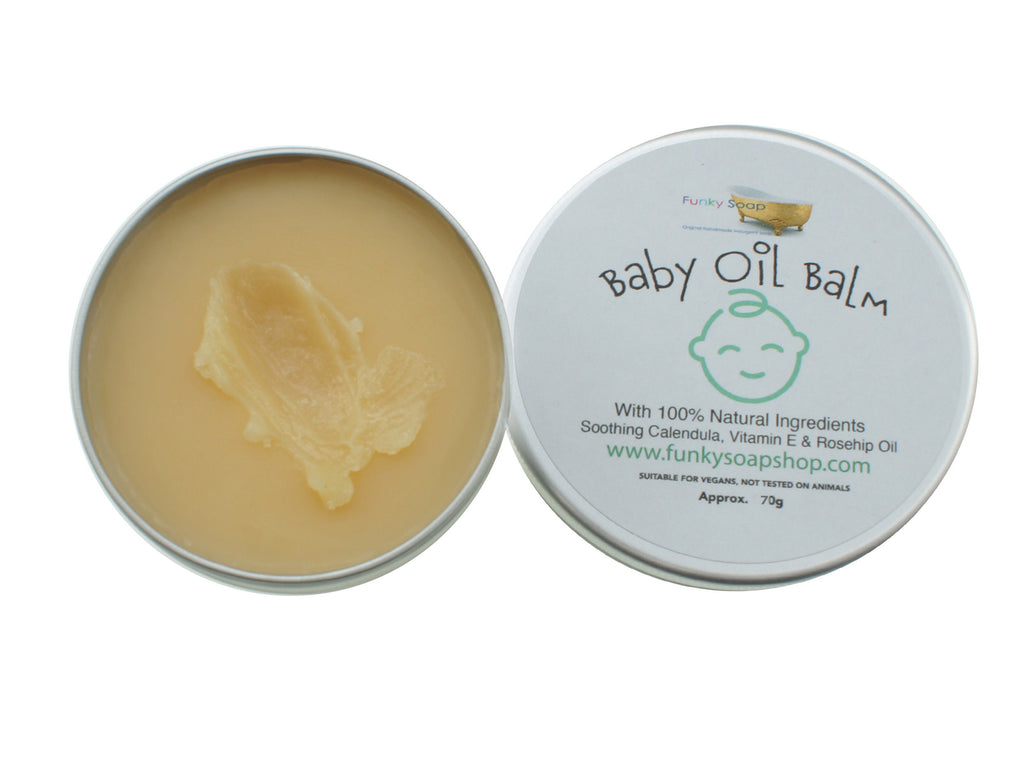 Baby Oil Balm, Soothing Calendula, Vitamin E & Rosehip Oil, Travel Size 70g - Funky Soap Shop