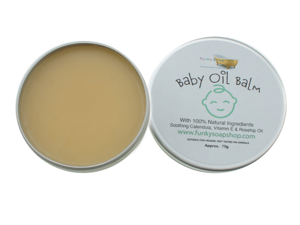 Baby Oil Balm, Soothing Calendula, Vitamin E & Rosehip Oil, Travel Size 70g - Funky Soap Shop