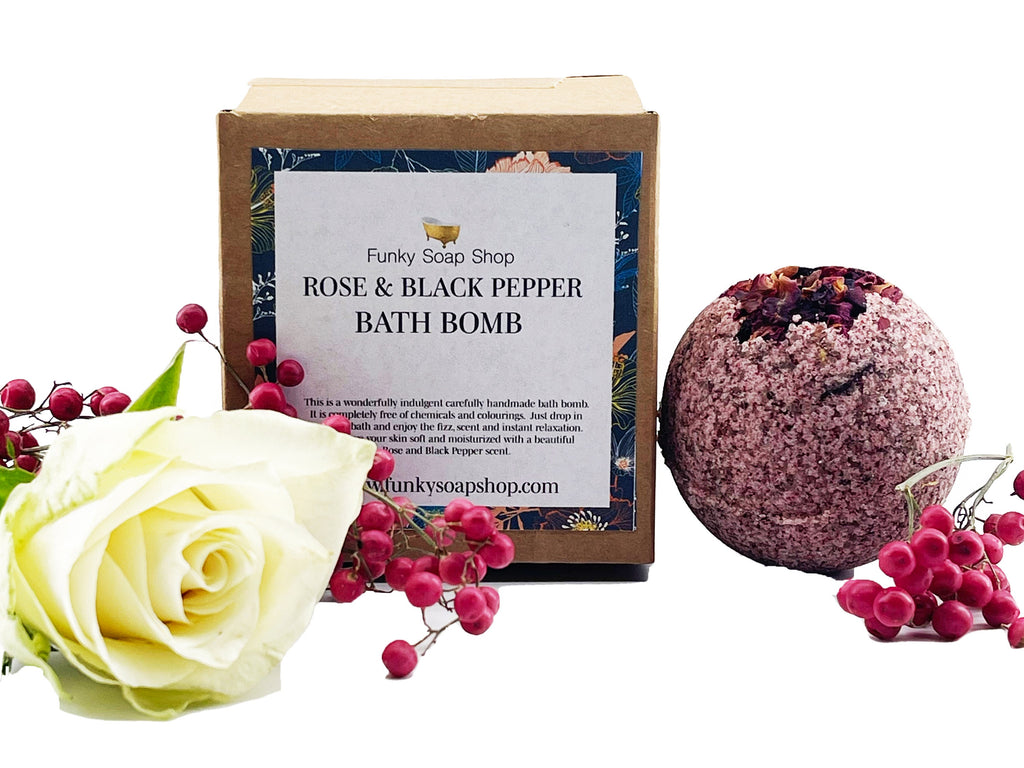 Rose and Black Pepper Bath Bomb - Funky Soap Shop