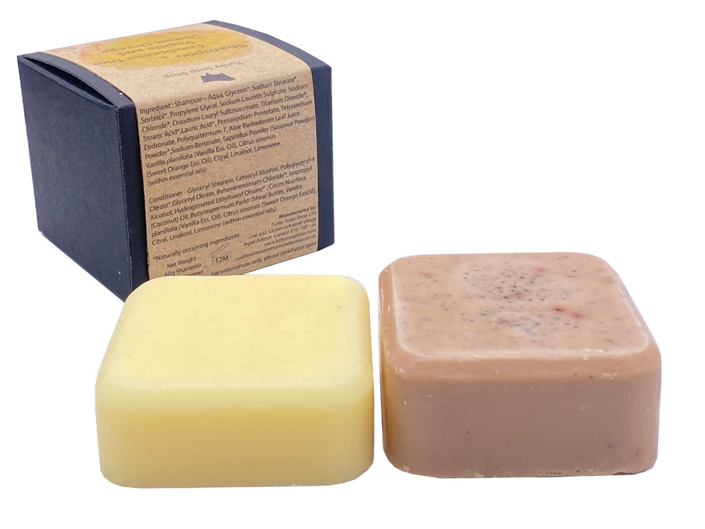Shampoo & Conditioner DUO, Vanilla and Sweet Orange Essential Oil, 60g/40g - Funky Soap Shop