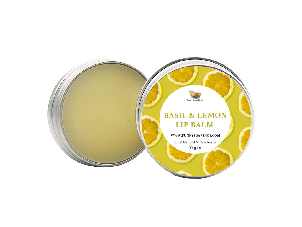 Basil & Lemon Lip Balm 100% Handmade and Vegan, 1 tin of 15g - Funky Soap Shop