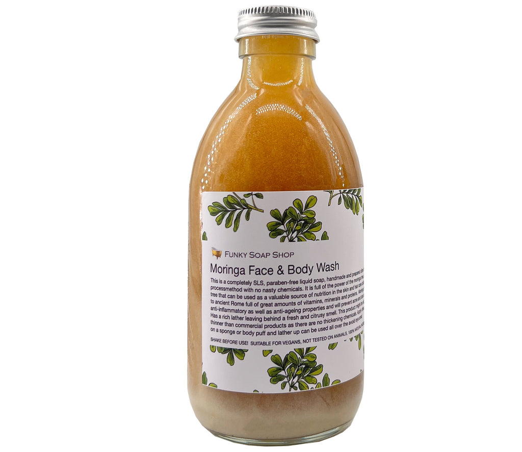 Moringa Face & Body Wash, Glass Bottle - Funky Soap Shop
