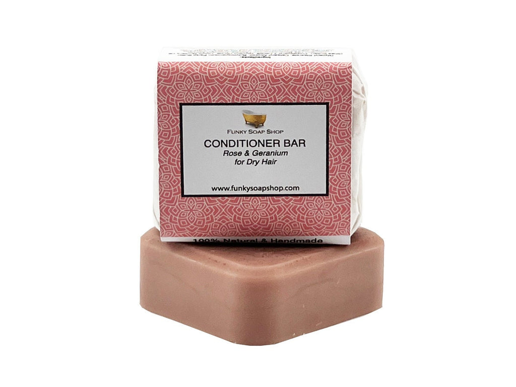 Solid Conditioner Rose & Geranium, For dry Hair, 1 Bar of 60g - Funky Soap Shop
