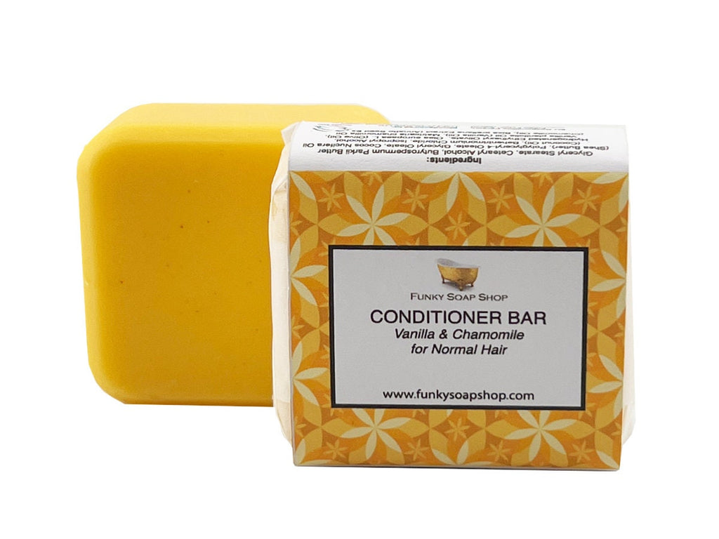 Solid Conditioner Bar Vanilla & Chamomile, For normal Hair, 1 Bar of 60g - Funky Soap Shop