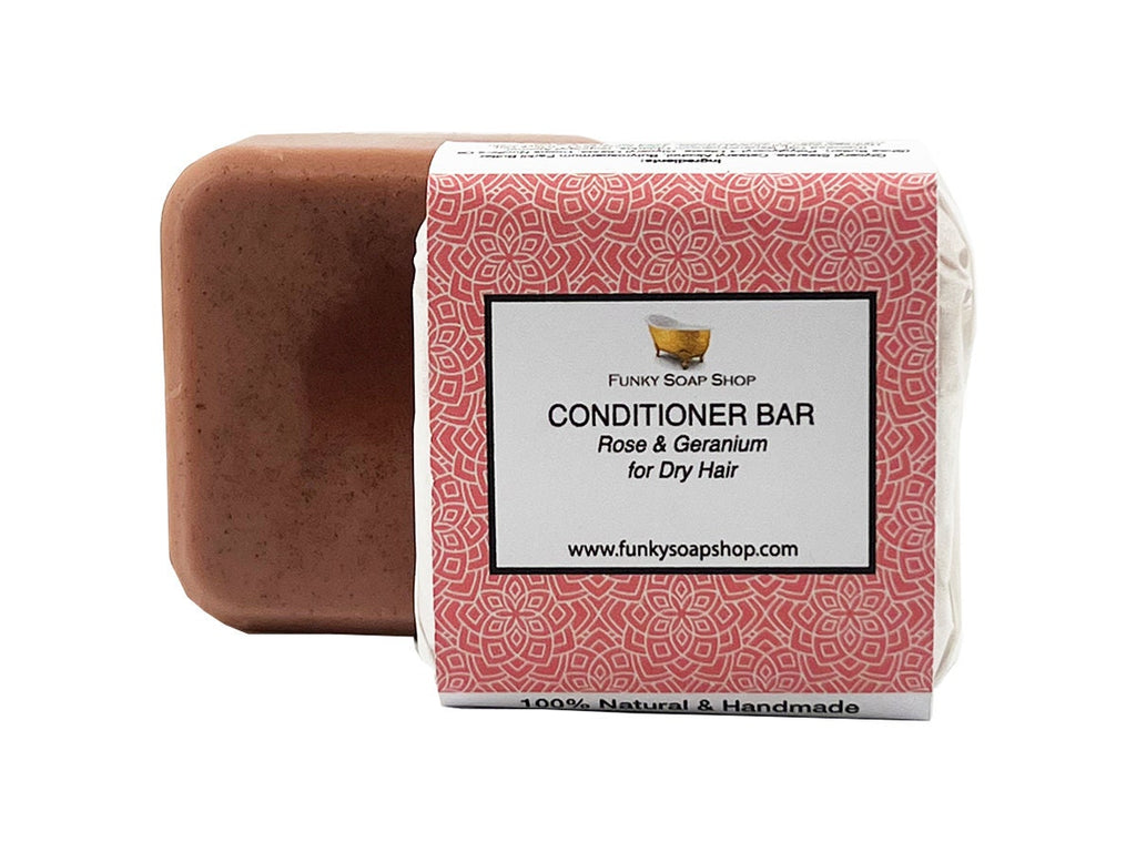 Solid Conditioner Rose & Geranium, For dry Hair, 1 Bar of 60g - Funky Soap Shop